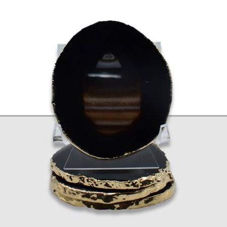 Black Agate Coaster with Gold Trim (Set of 4) R35525