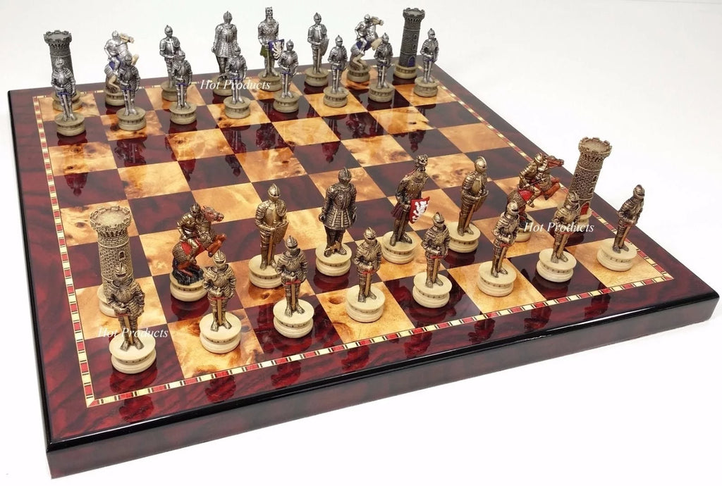 Gold & Silver Armored Knights Chess Set with Board X566842