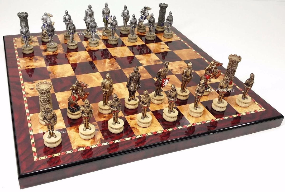 Gold & Silver Armored Knights Chess Set with Board X566842