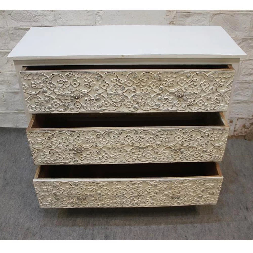 Handcarved Mango Wood 3 Drawer Dresser U689