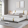 Full Size Leather Upholstered Platform Bed Frame with White Headboard G83012