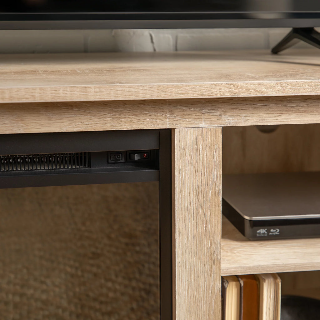 White Oak Open Storage Fireplace TV Stand I55677