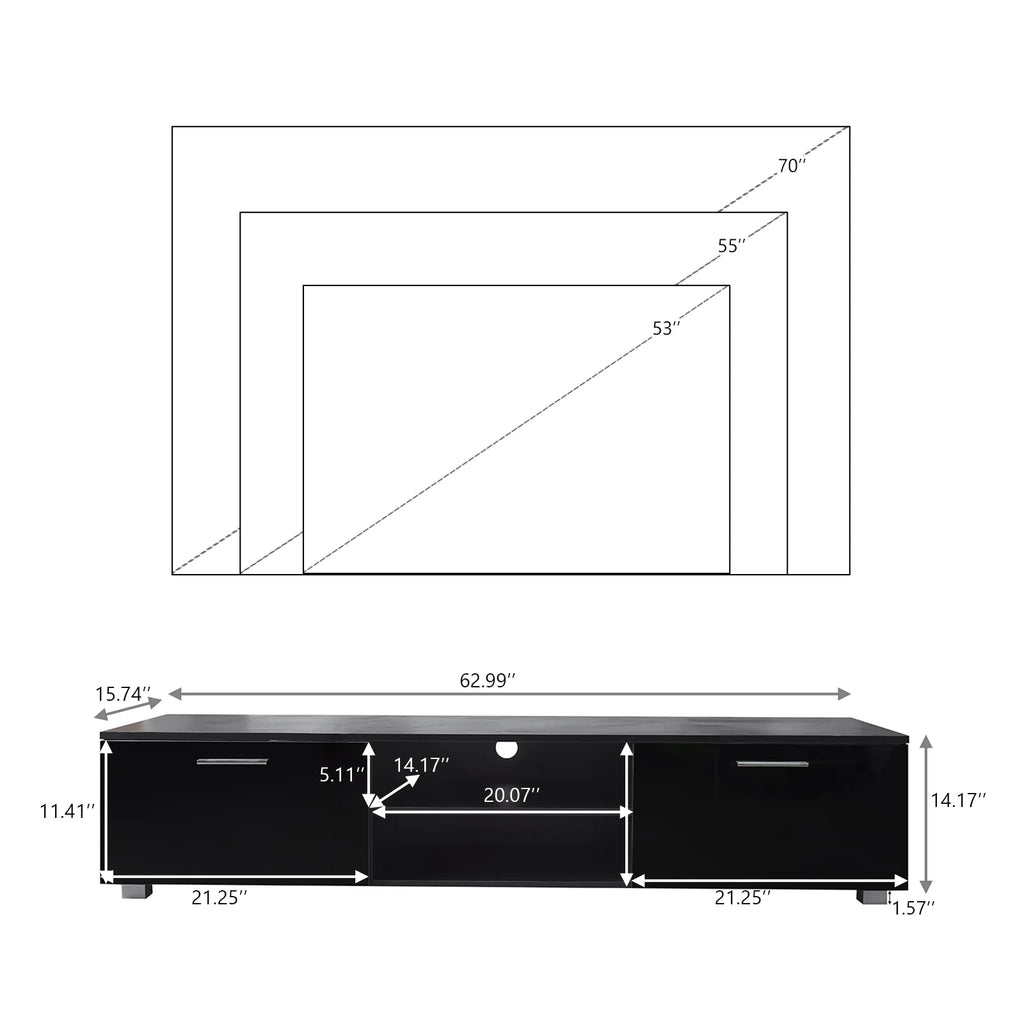Black TV Console Table with 2 Storage Cabinet F17103