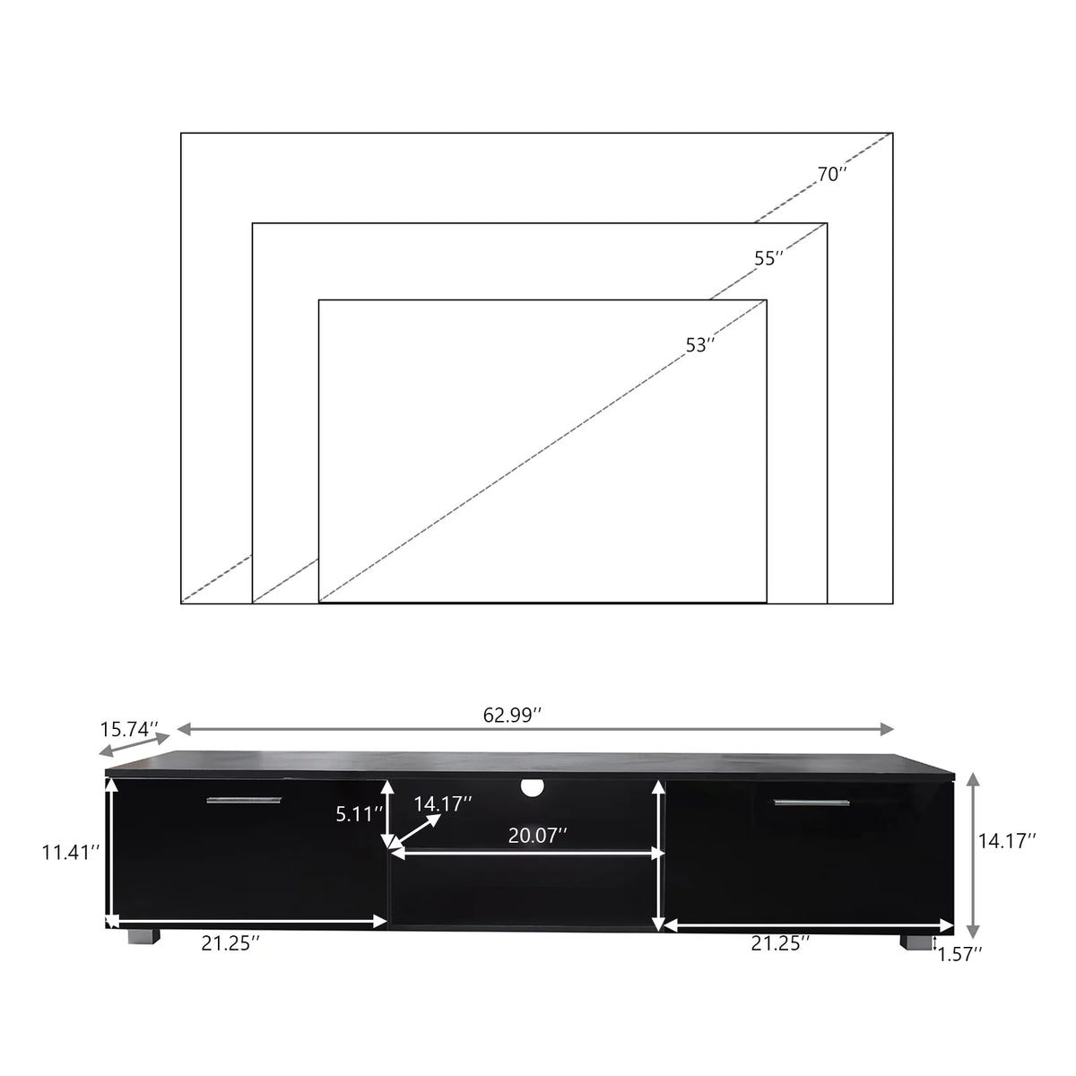 Black TV Console Table with 2 Storage Cabinet F17103