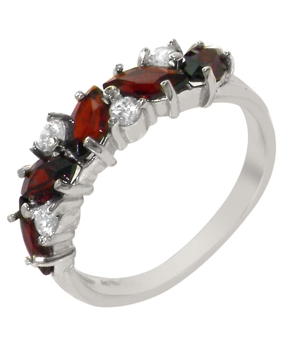 14k White Gold Natural Garnet & Diamond Eternity Ring T772226