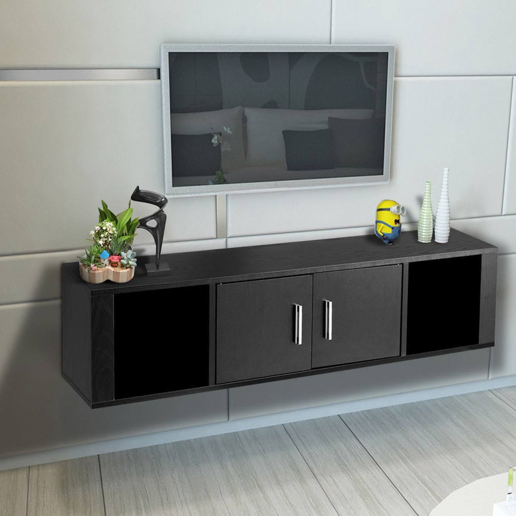 Black Wall Mounted Floating Desk Hutch Cabinet with 2 Door Storage Shelves P5193