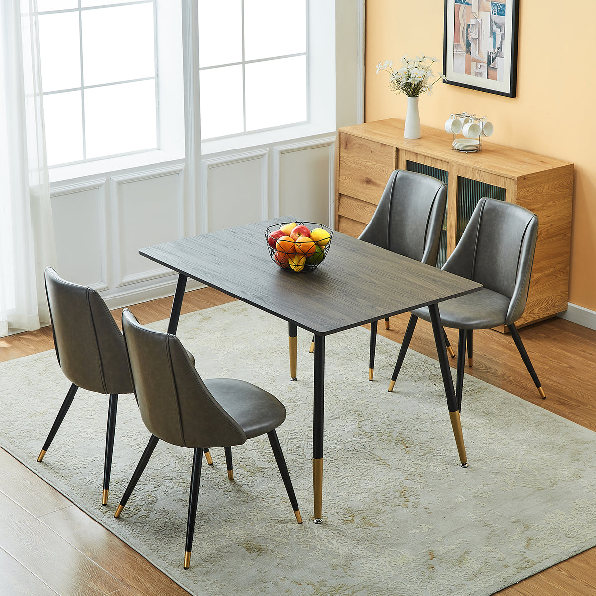 Grey Faux Leather Upholstered Dining Chairs Set of 2 with Metal Legs C1472