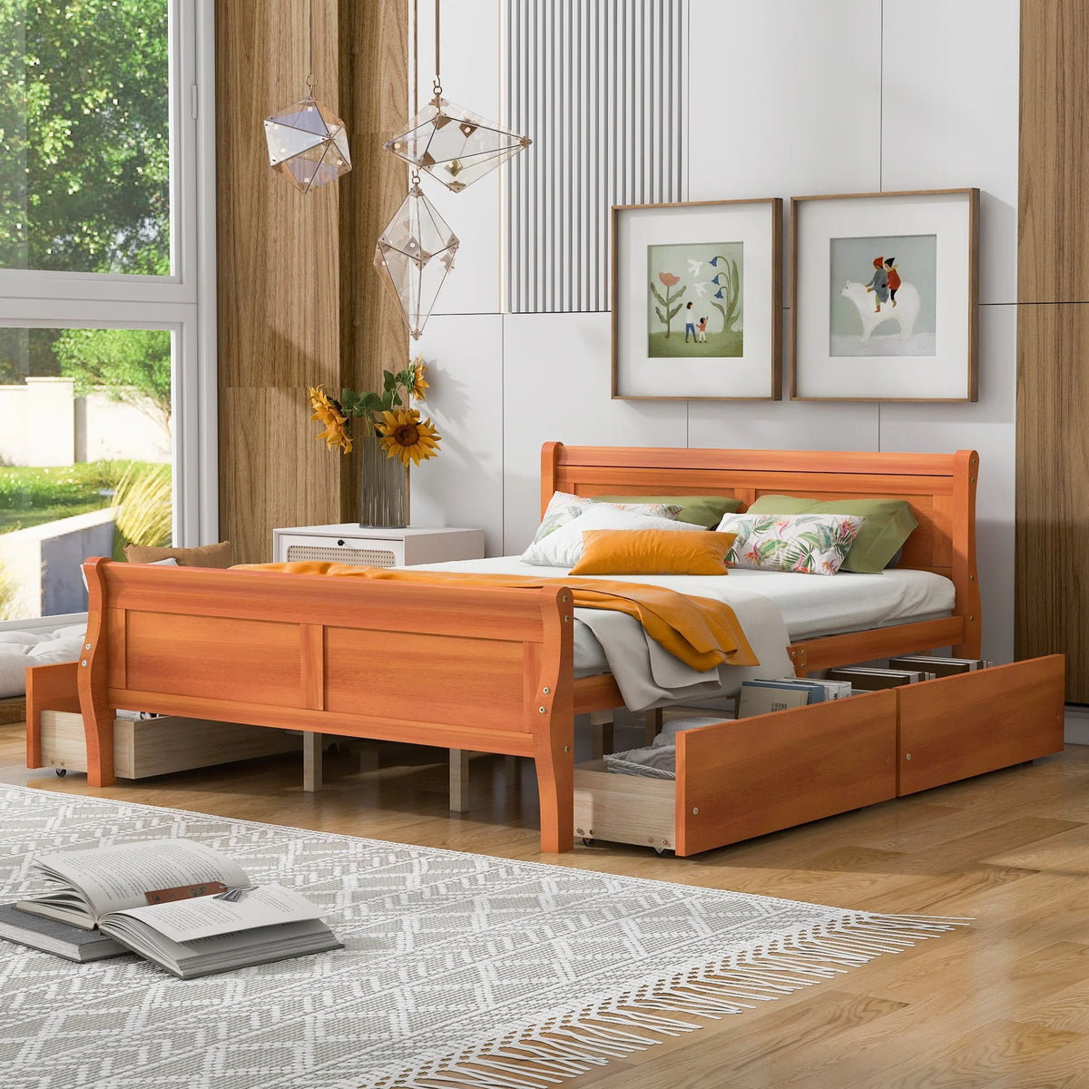 Queen Size Wood Platform Bed with 4 Drawers C9143
