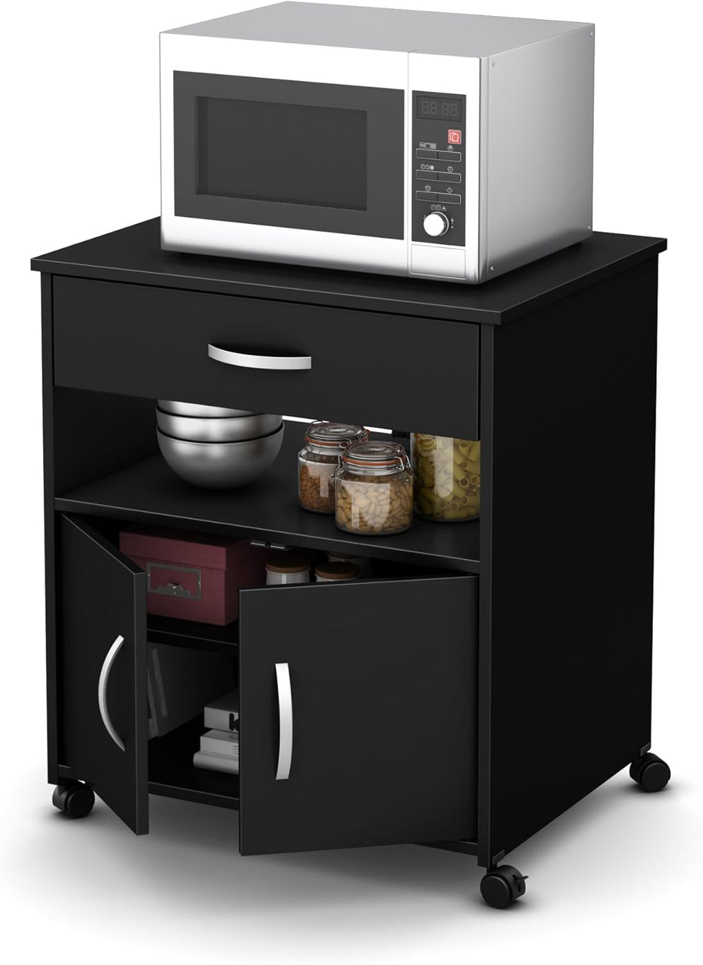 Pure Black Microwave Cart on Wheels U573