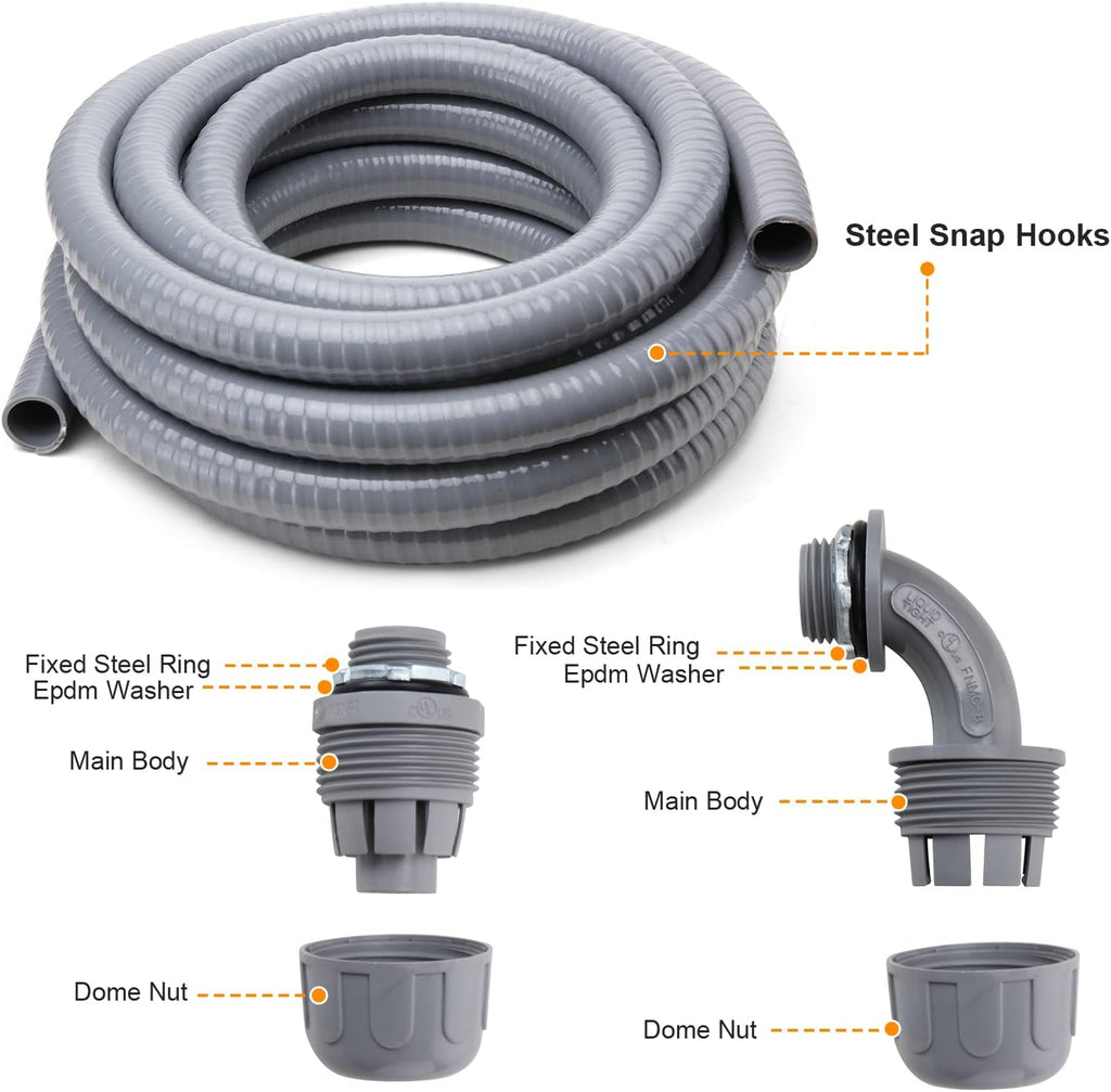 1 in. 50ft Flexible Non Metallic Liquid Tight Electrical Conduit Kit with 5 Straight and 3 Angle Fittings T991398