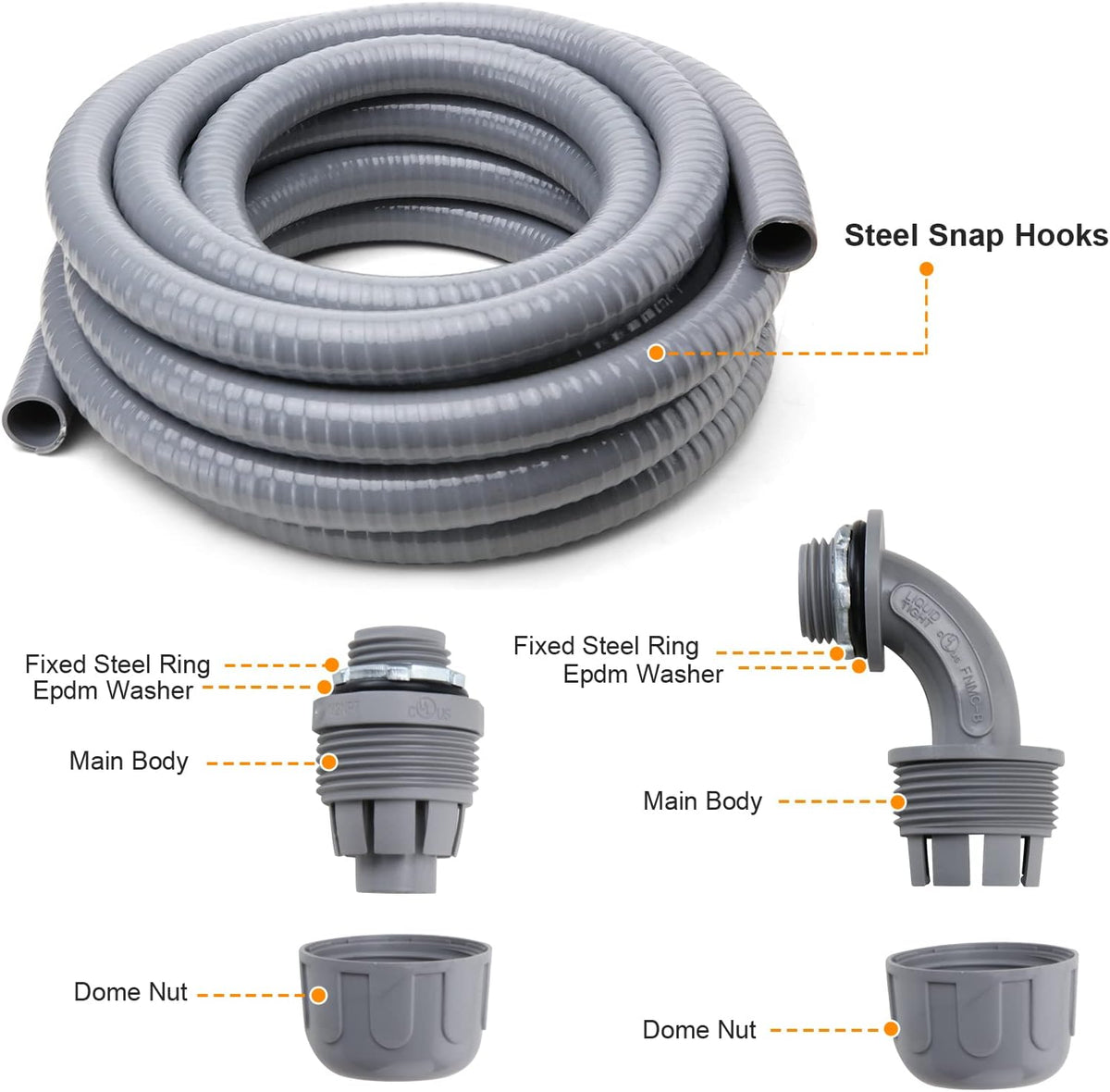 1 in. 50ft Flexible Non Metallic Liquid Tight Electrical Conduit Kit with 5 Straight and 3 Angle Fittings T991398