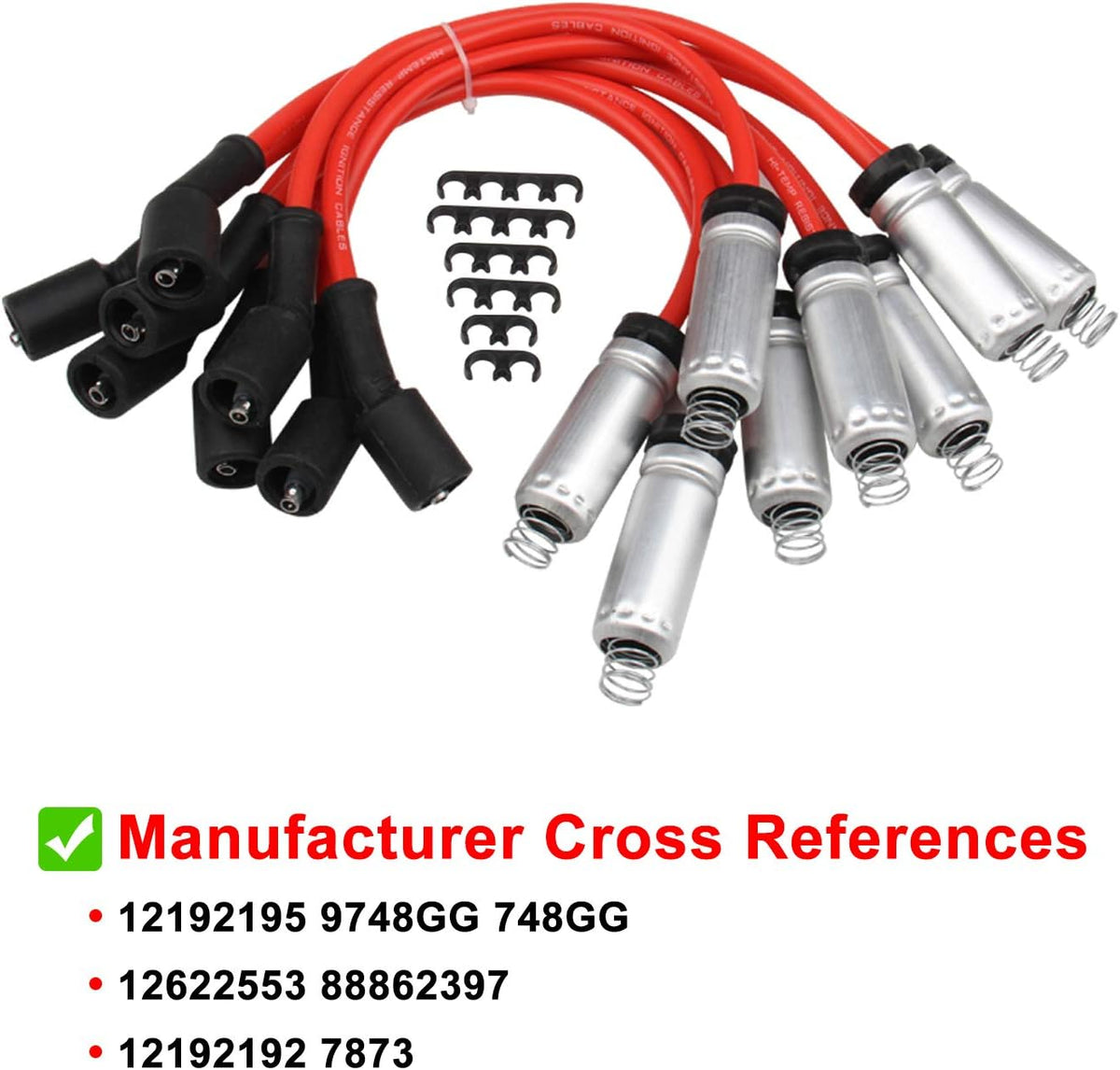 8Pcs Ignition Coils Pack Round Type + 8Pcs 8mm Spark Plug Wire Set I254